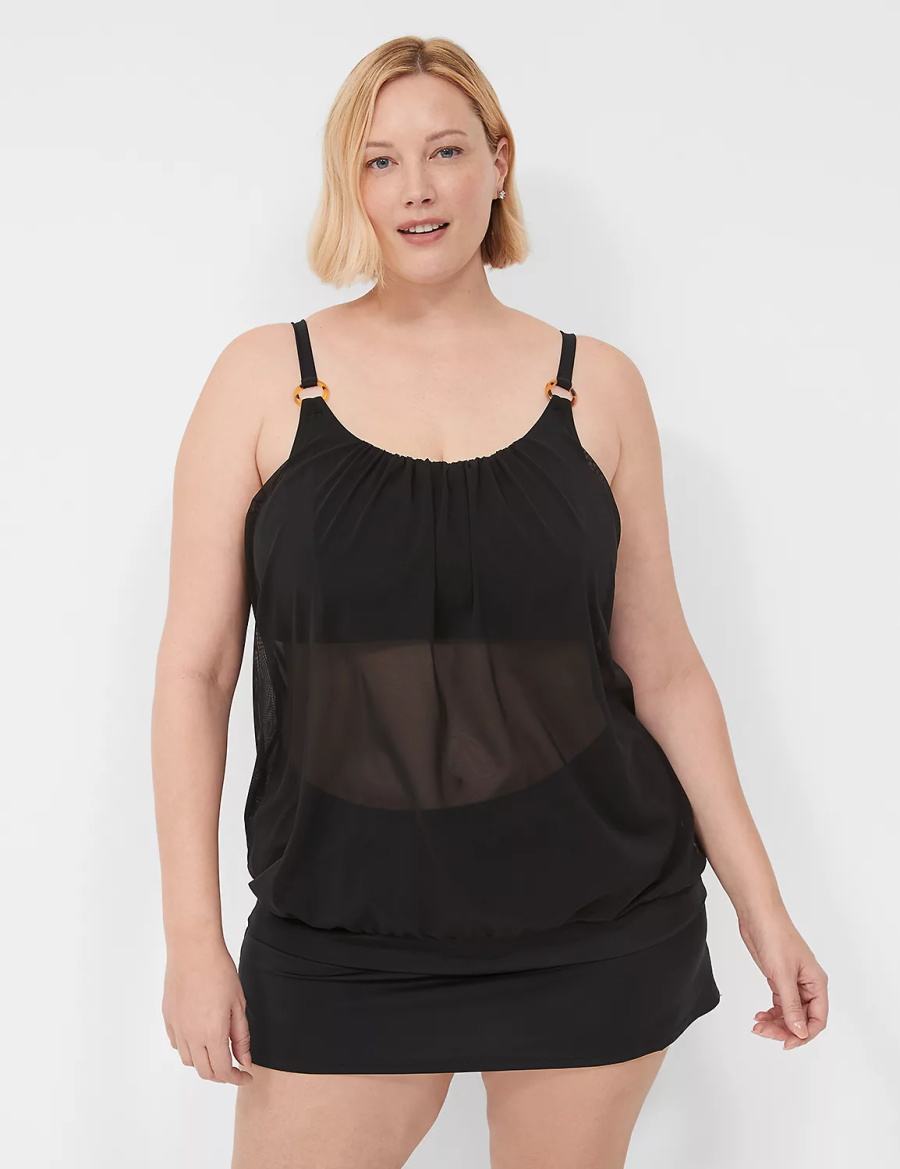 Lane Bryant No-Wire Mesh Blouson Tankini Top Bikini Donna Nere | QJH5370JN