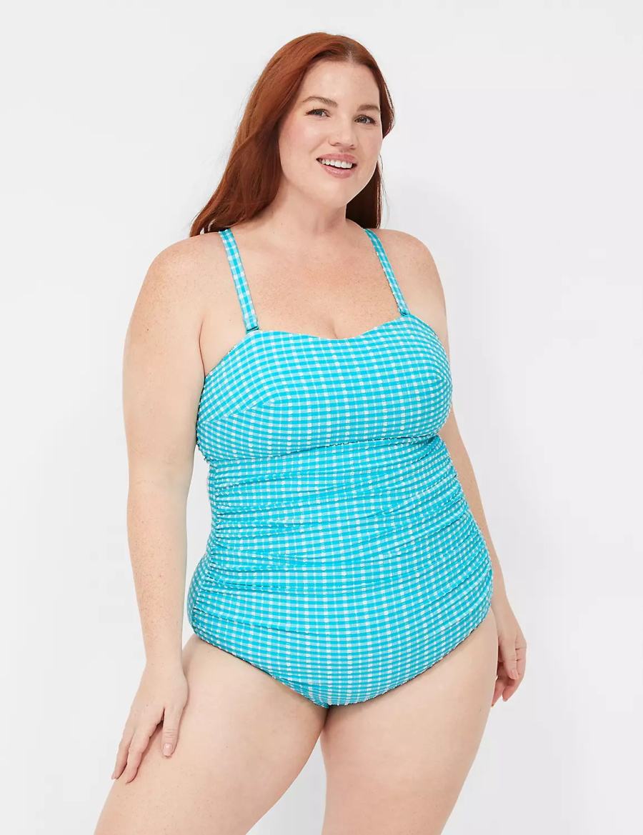 Lane Bryant No-Wire Multi-Way Strapless One-Piece Costumi Da Bagno Donna Blu Bianche | EHW2150LV