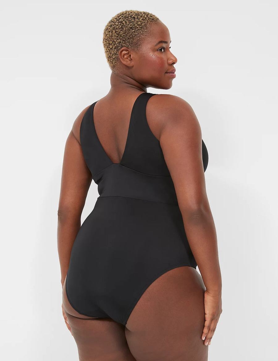 Lane Bryant No-Wire Plunge One-Piece Costumi Da Bagno Donna Nere | KRK3926SB