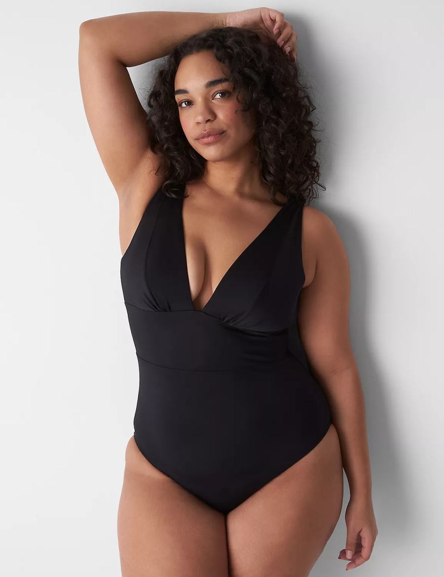 Lane Bryant No-Wire Plunge One-Piece Costumi Da Bagno Donna Nere | KRK3926SB