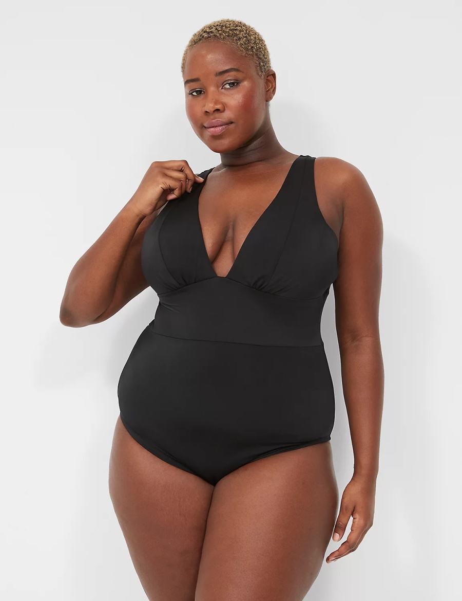 Lane Bryant No-Wire Plunge One-Piece Costumi Da Bagno Donna Nere | KRK3926SB