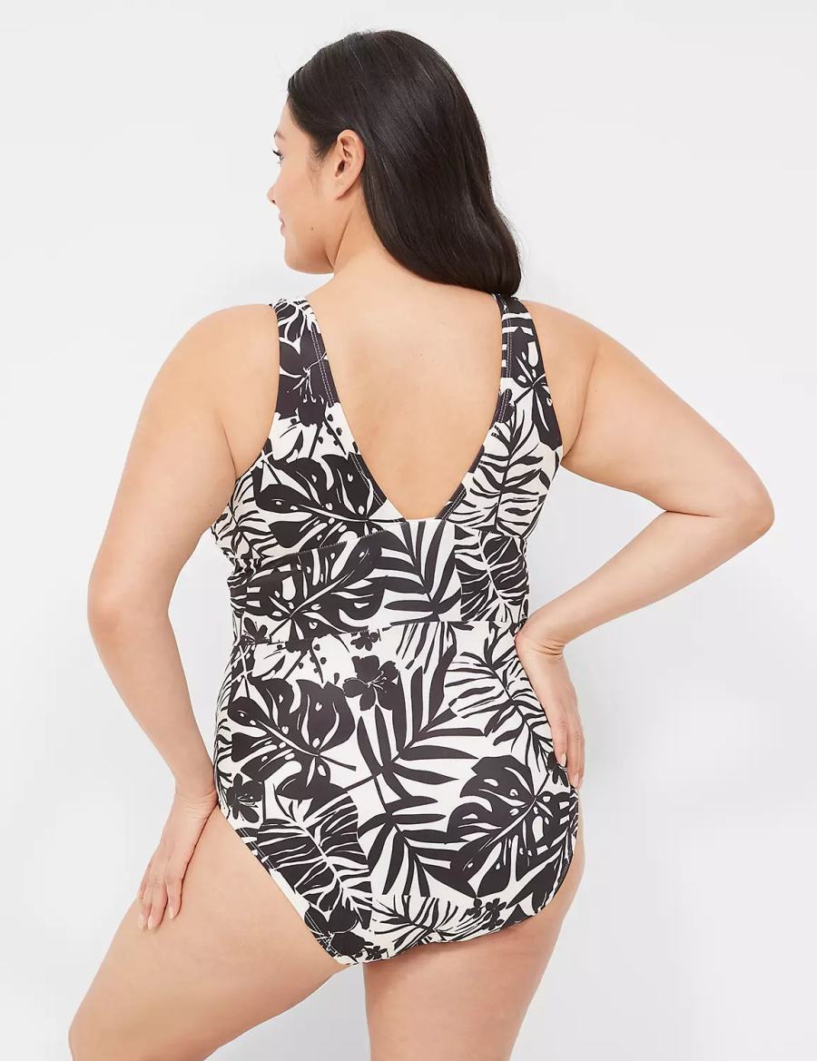 Lane Bryant No-Wire Plunge One-Piece Costumi Da Bagno Donna Bianche Nere | TGL8522IM