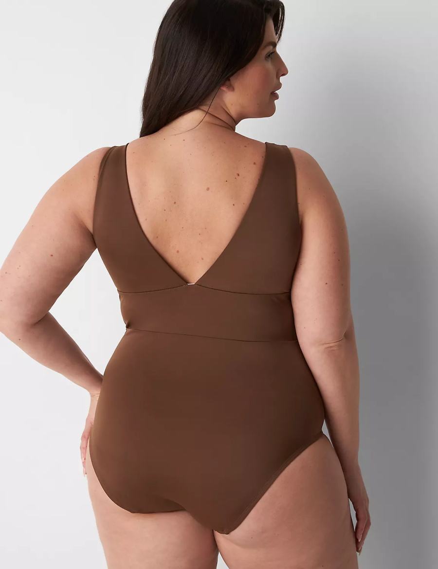 Lane Bryant No-Wire Plunge One-Piece Costumi Da Bagno Donna Marroni Scuro | IAE4641LI