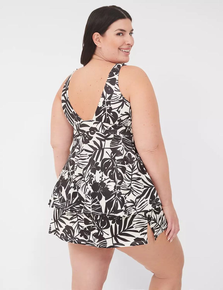 Lane Bryant No-Wire Plunge Tankini Top Bikini Donna Bianche Nere | BSE919PF