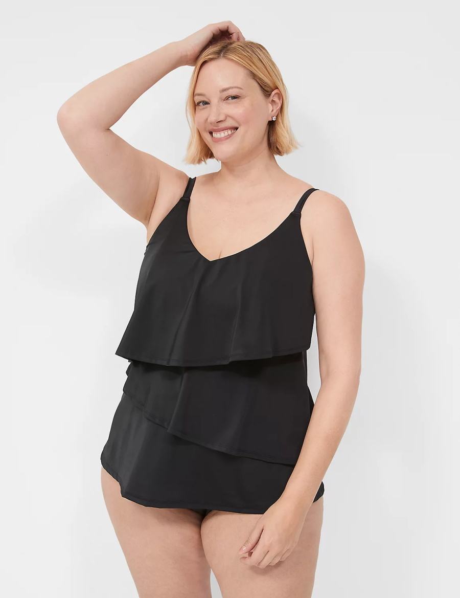 Lane Bryant No-Wire Three-Tier Tankini Top Bikini Donna Nere | SWF579UG