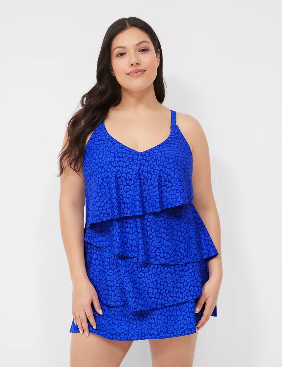 Lane Bryant No-Wire Three-Tier Tankini Top Bikini Donna Blu | ZWD915TZ