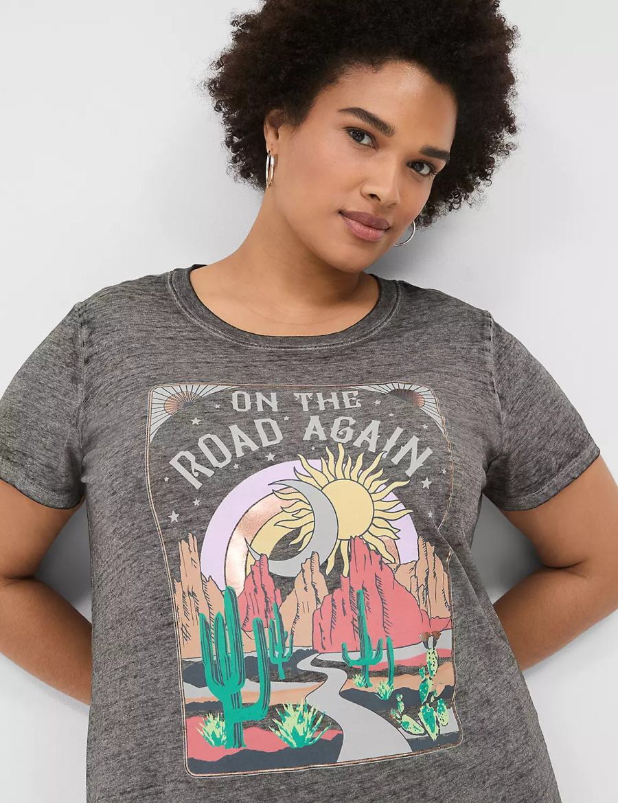 Lane Bryant On The Road Graphic Tee Magliette Donna Grigie | GWO8811CW