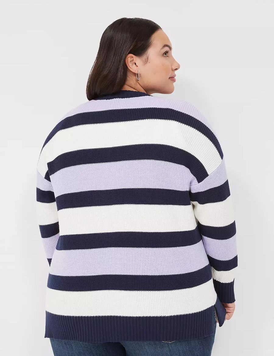 Lane Bryant Open-Front Stripe Cardigan Donna Viola Blu Marino Strisce | RSC2864KK