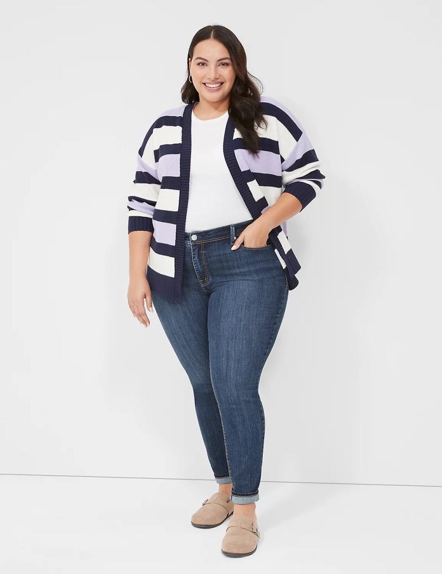 Lane Bryant Open-Front Stripe Cardigan Donna Viola Blu Marino Strisce | RSC2864KK