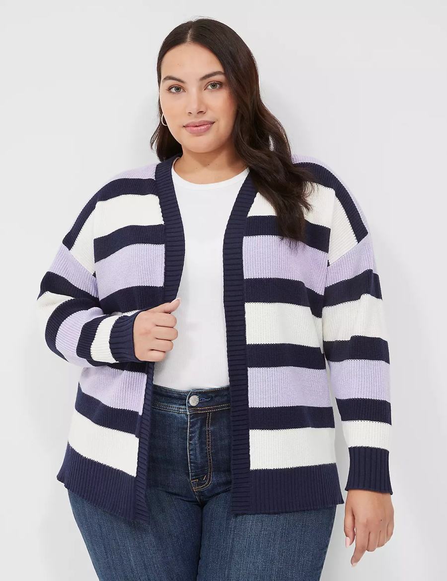 Lane Bryant Open-Front Stripe Cardigan Donna Viola Blu Marino Strisce | RSC2864KK