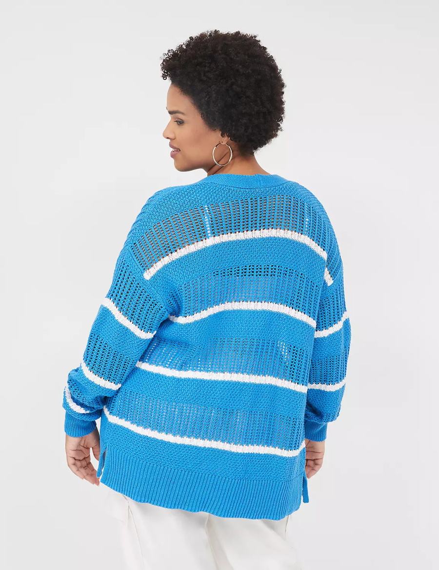 Lane Bryant Open Front Striped Cardigan Donna Blu | QWZ548QR