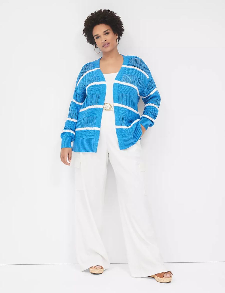 Lane Bryant Open Front Striped Cardigan Donna Blu | QWZ548QR