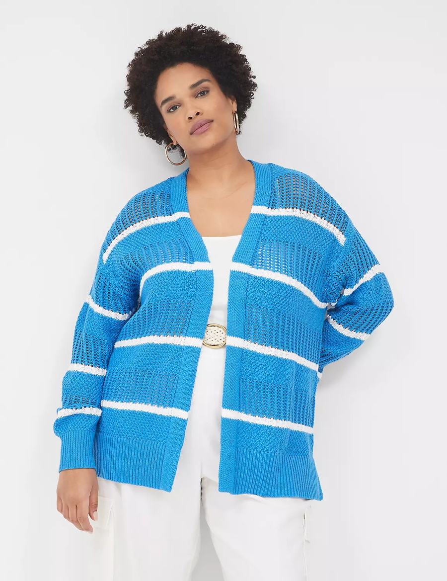 Lane Bryant Open Front Striped Cardigan Donna Blu | QWZ548QR