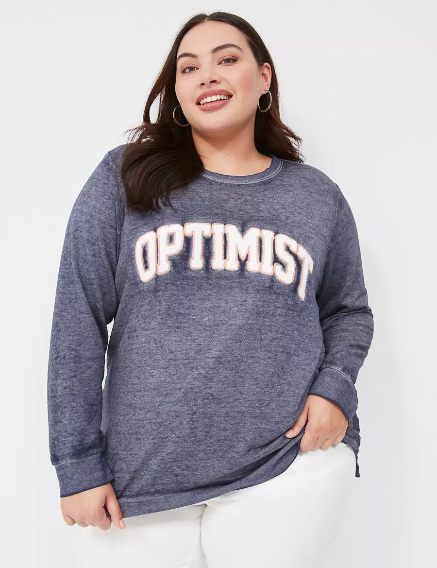 Lane Bryant Optimist Graphic Felpe Donna Blu | WDH7735MS