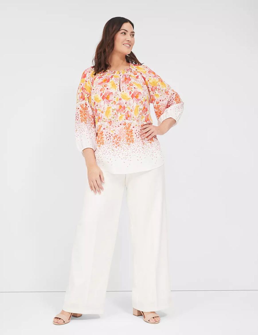 Lane Bryant Perfect Drape High-Rise Wide Leg - Fully Lined Pantaloni Donna Bianche Rosa | CHY2688YQ