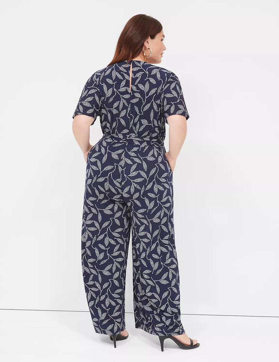 Lane Bryant Perfect Kimono Sleeve V-Neck Jersey Jumpsuit Donna Blu Scuro | PVY2919LW