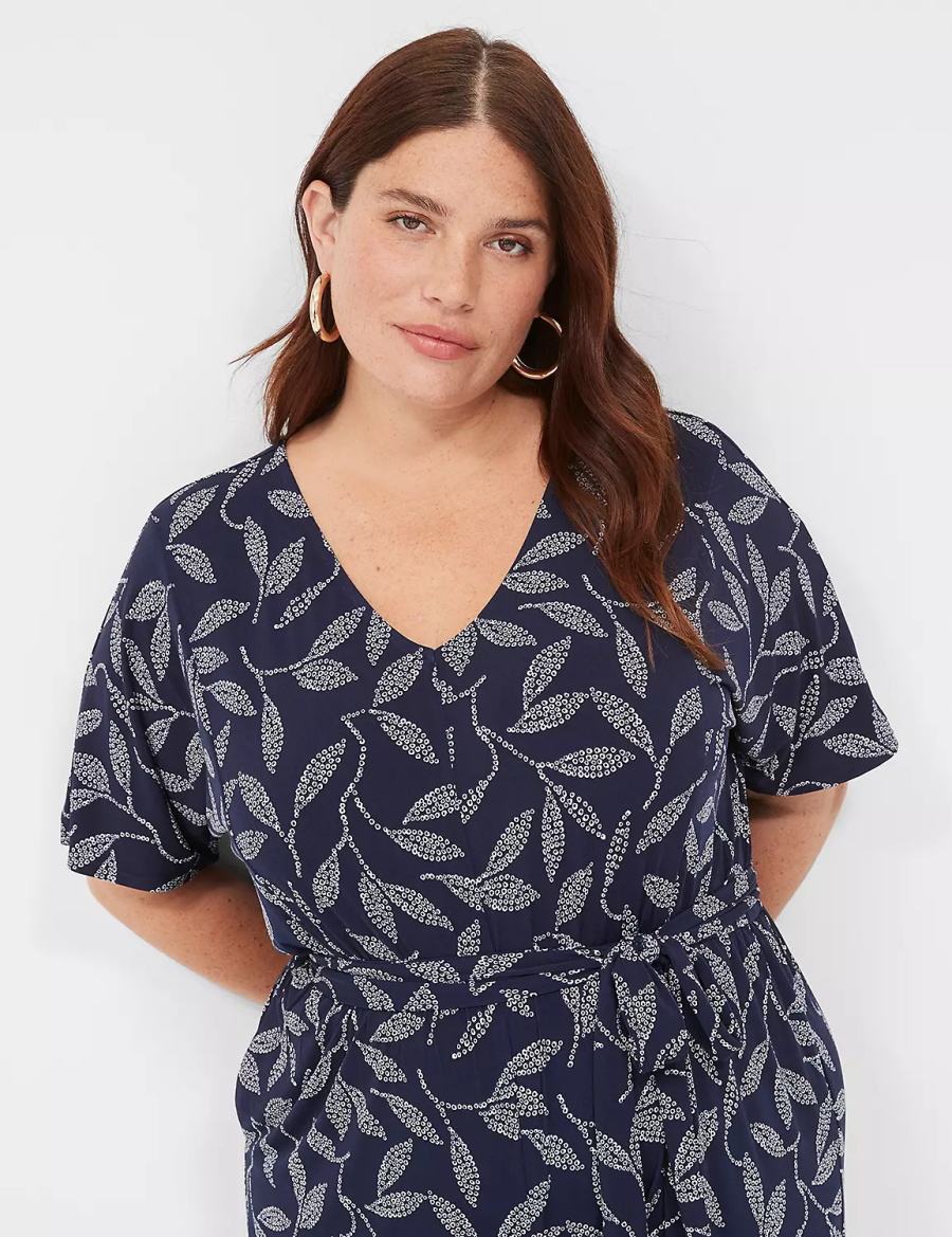 Lane Bryant Perfect Kimono Sleeve V-Neck Jersey Jumpsuit Donna Blu Scuro | PVY2919LW