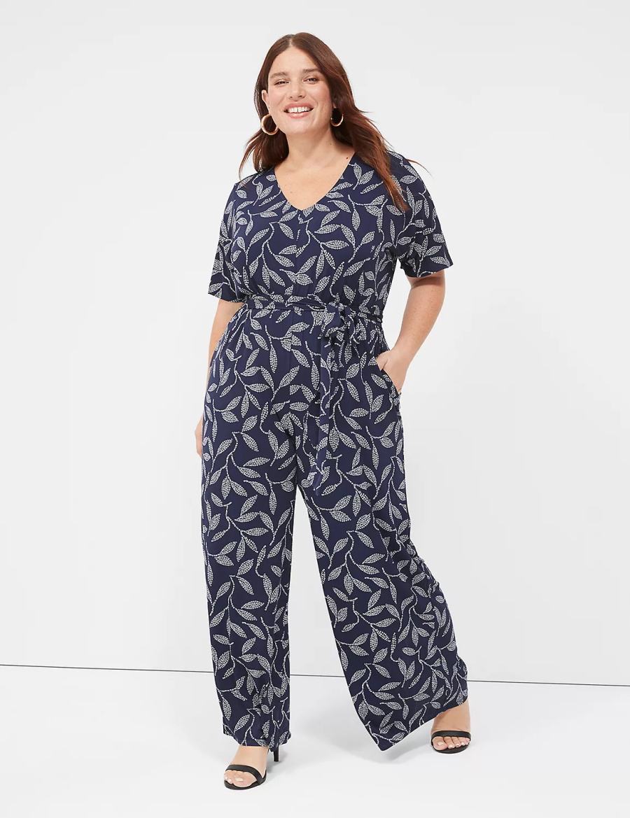 Lane Bryant Perfect Kimono Sleeve V-Neck Jersey Jumpsuit Donna Blu Scuro | PVY2919LW