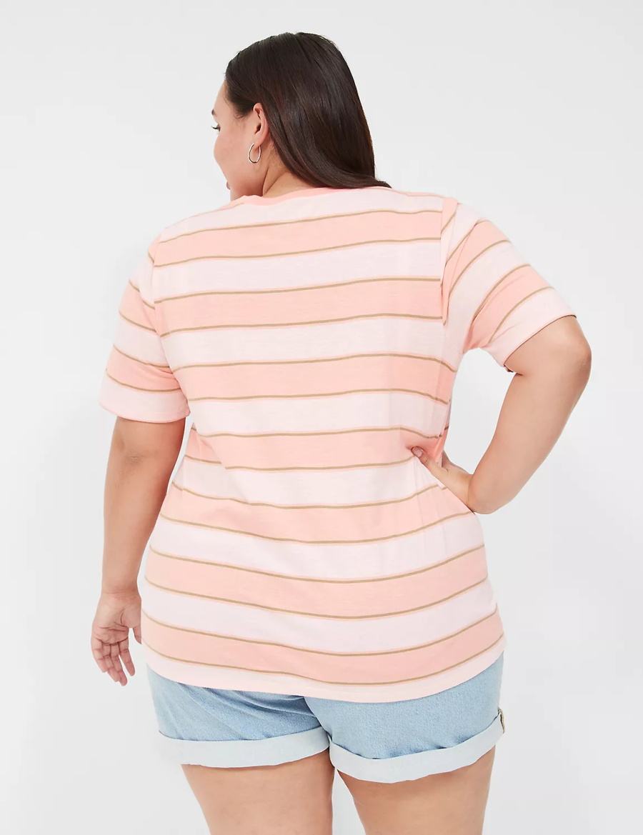 Lane Bryant Perfect Sleeve Crew-Neck Tee Magliette Donna Arancioni Strisce | OFC891II