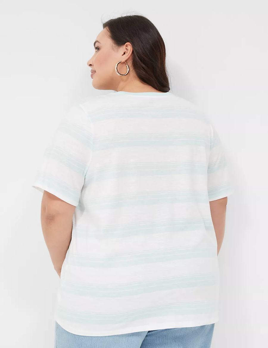 Lane Bryant Perfect Sleeve Crew-Neck Tee Magliette Donna Verdi Bianche | KLU9019FC