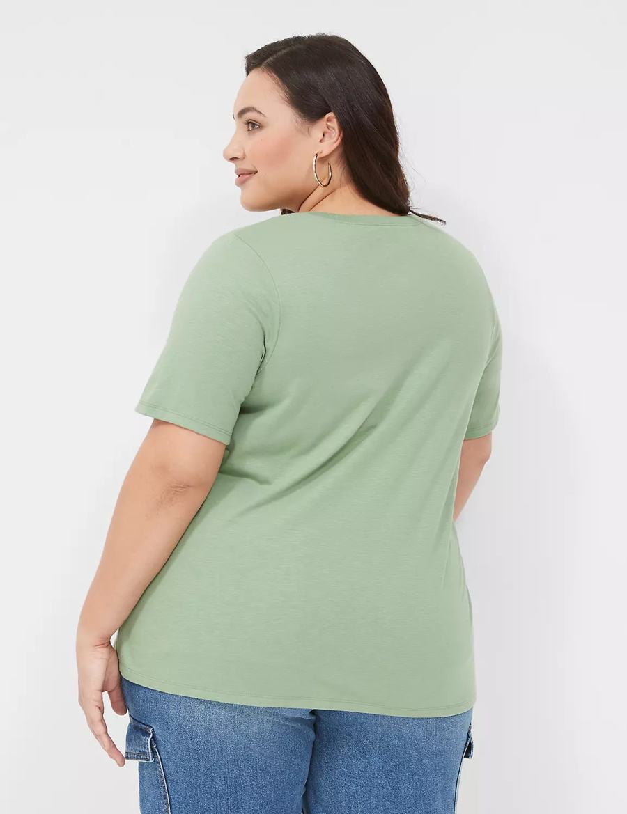 Lane Bryant Perfect Sleeve Crew-Neck Tee Magliette Donna Verdi Chiaro | DAF10081HN