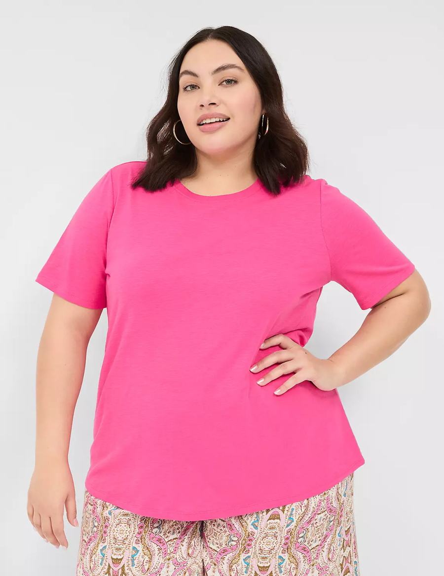 Lane Bryant Perfect Sleeve Crew-Neck Tee Magliette Donna Rosa | BEC8887LS