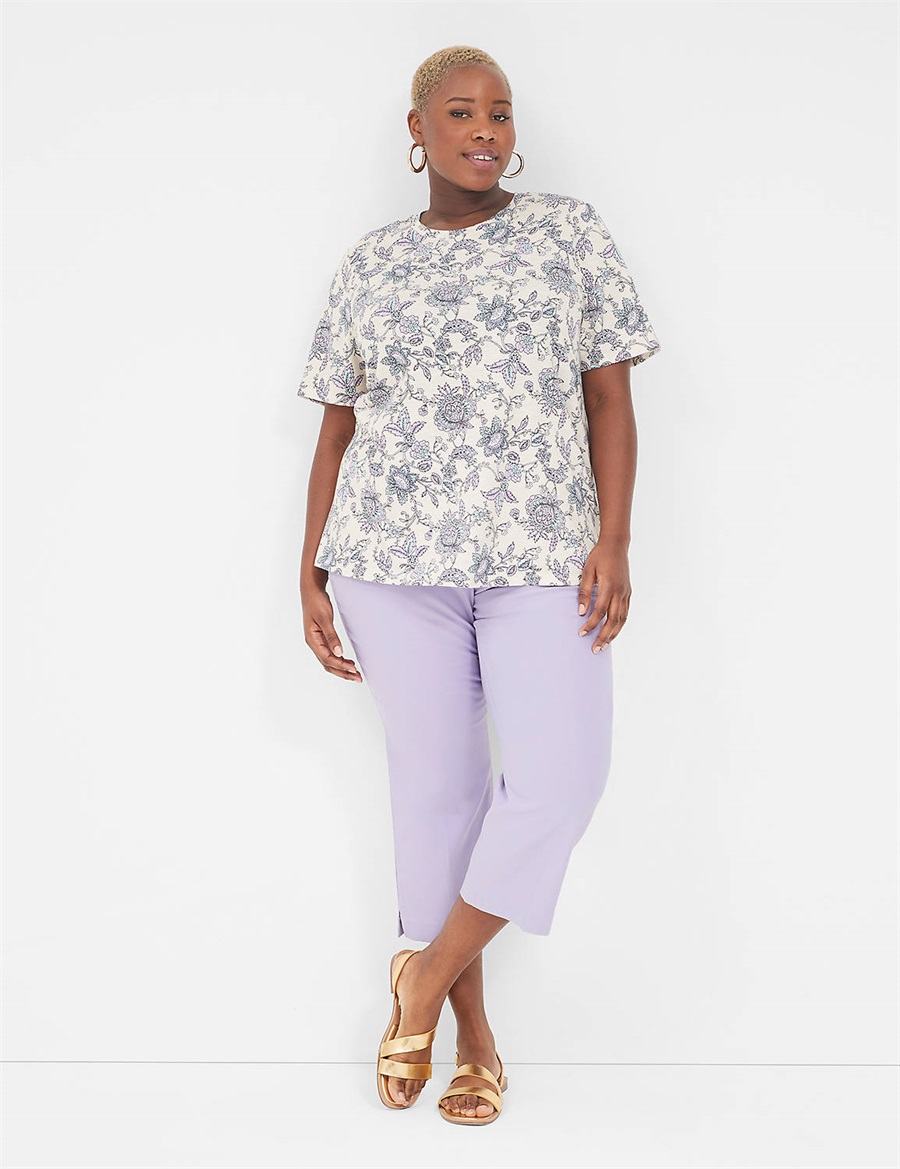 Lane Bryant Perfect Sleeve Crew-Neck Tee Magliette Donna Crema Viola | RTT8933UD