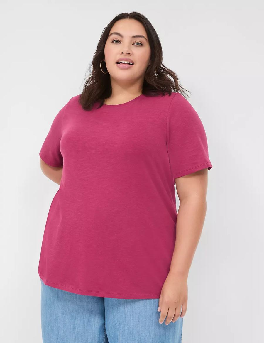 Lane Bryant Perfect Sleeve Crew-Neck Tee Magliette Donna Bordeaux | UYY3242BN