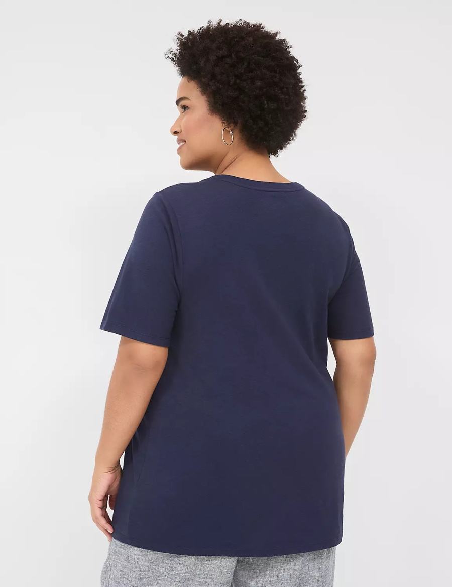 Lane Bryant Perfect Sleeve Crew-Neck Tee Magliette Donna Blu | GHT5261ID