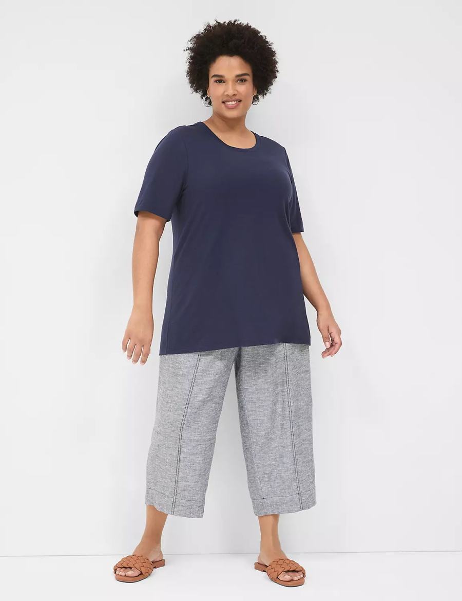 Lane Bryant Perfect Sleeve Crew-Neck Tee Magliette Donna Blu | GHT5261ID