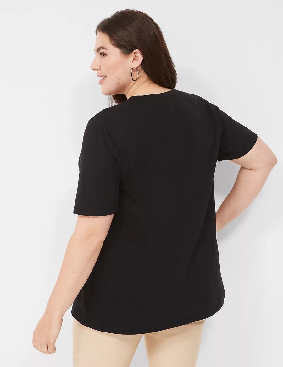 Lane Bryant Perfect Sleeve Crew-Neck Tee Magliette Donna Nere | VGQ3260NQ