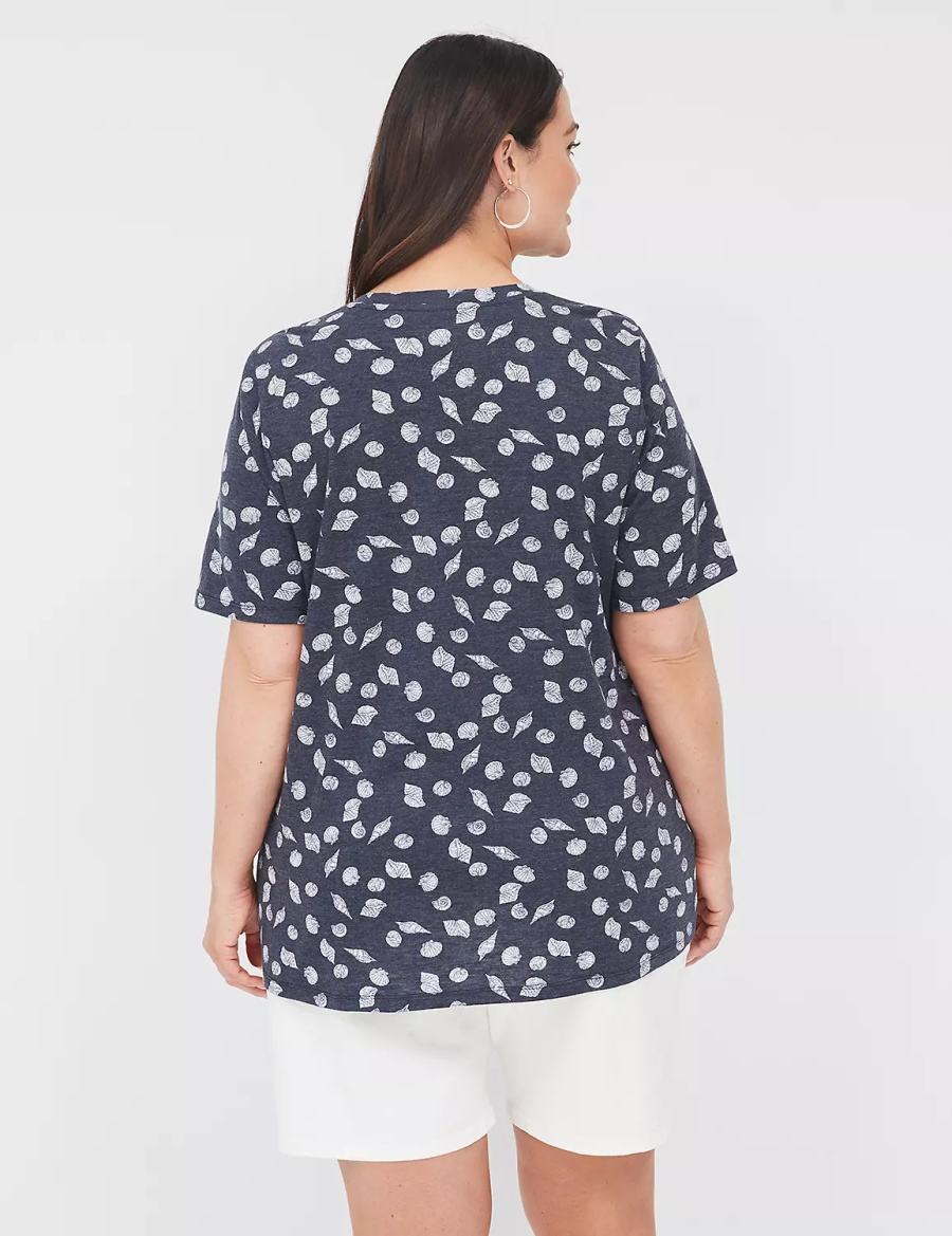 Lane Bryant Perfect Sleeve Crew-Neck Tee Magliette Donna Blu Scuro | OGI1342XF