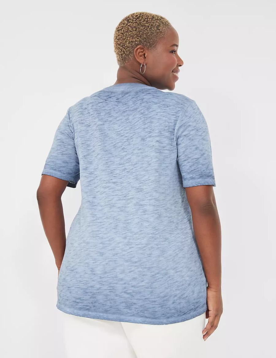 Lane Bryant Perfect Sleeve Crew-Neck Wash Tee Magliette Donna Blu | OZJ4059RM