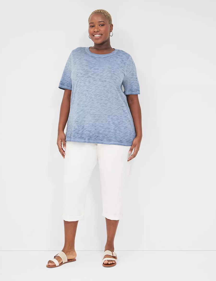 Lane Bryant Perfect Sleeve Crew-Neck Wash Tee Magliette Donna Blu | OZJ4059RM