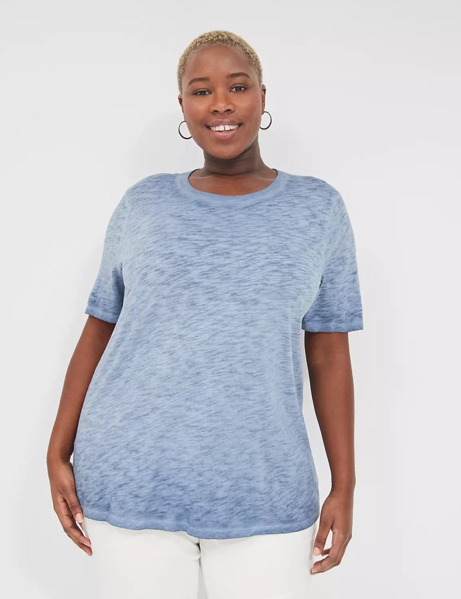 Lane Bryant Perfect Sleeve Crew-Neck Wash Tee Magliette Donna Blu | OZJ4059RM