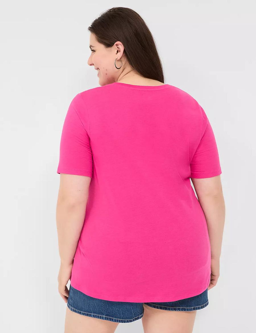 Lane Bryant Perfect Sleeve V-Neck Tee Magliette Donna Rosa | UQT2799BE