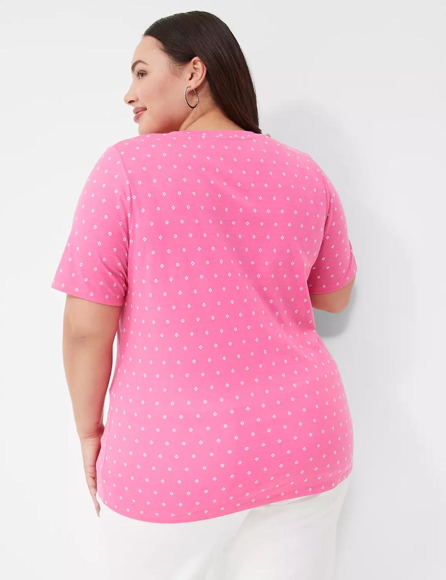 Lane Bryant Perfect Sleeve V-Neck Tee Magliette Donna Rosa | WKM9913JQ