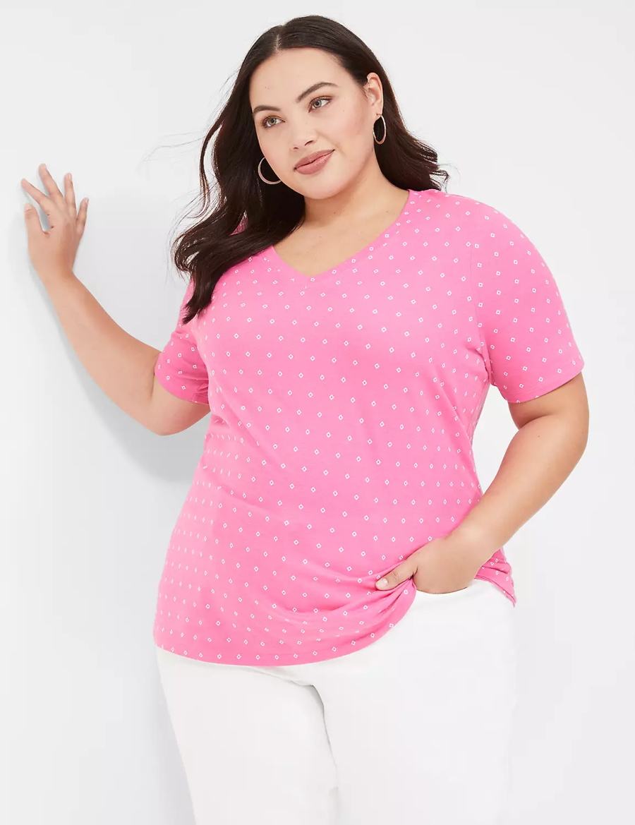 Lane Bryant Perfect Sleeve V-Neck Tee Magliette Donna Rosa | WKM9913JQ