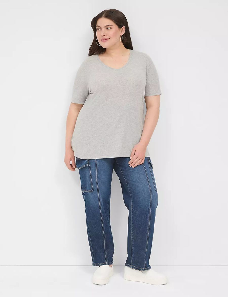 Lane Bryant Perfect Sleeve V-Neck Tee Magliette Donna Grigie Chiaro | LAR2739SB