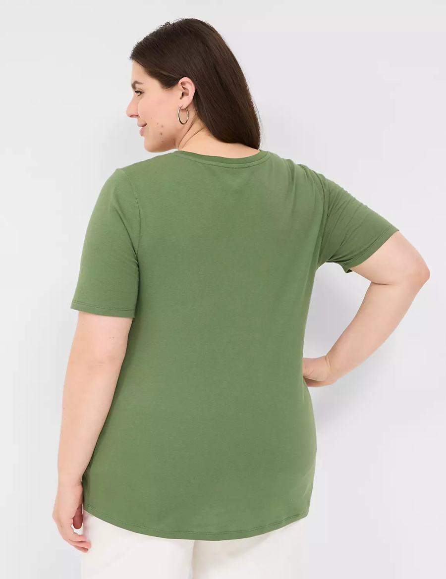 Lane Bryant Perfect Sleeve V-Neck Tee Magliette Donna Marroni Verdi | GZZ9891EC