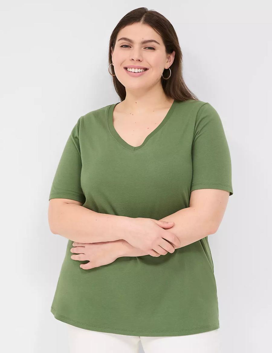 Lane Bryant Perfect Sleeve V-Neck Tee Magliette Donna Marroni Verdi | GZZ9891EC