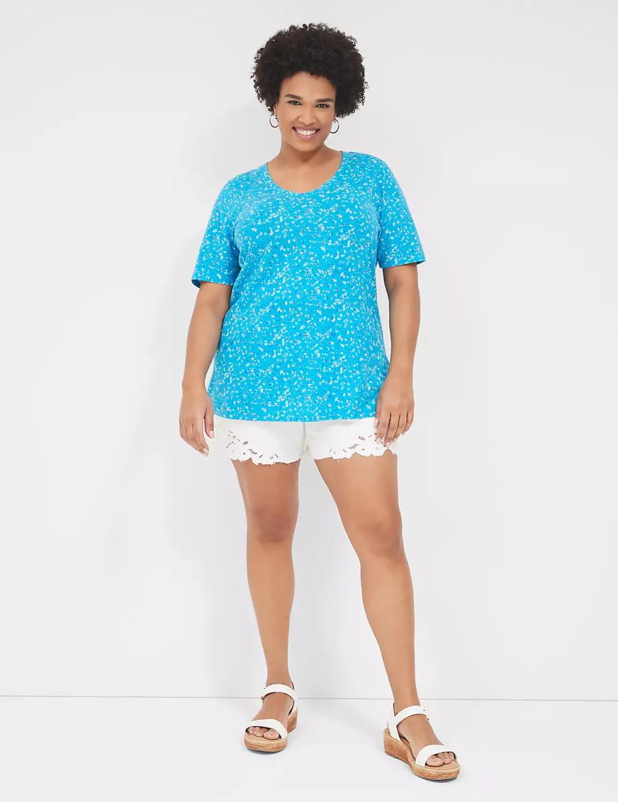 Lane Bryant Perfect Sleeve V-Neck Tee Magliette Donna Blu | BON5189WE