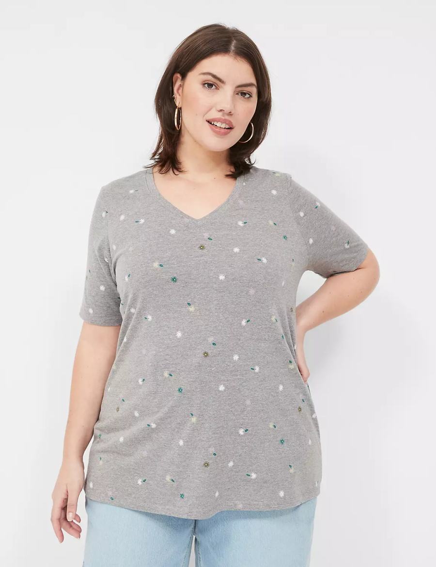 Lane Bryant Perfect Sleeve V-Neck Tee Magliette Donna Grigie | PFW780SH