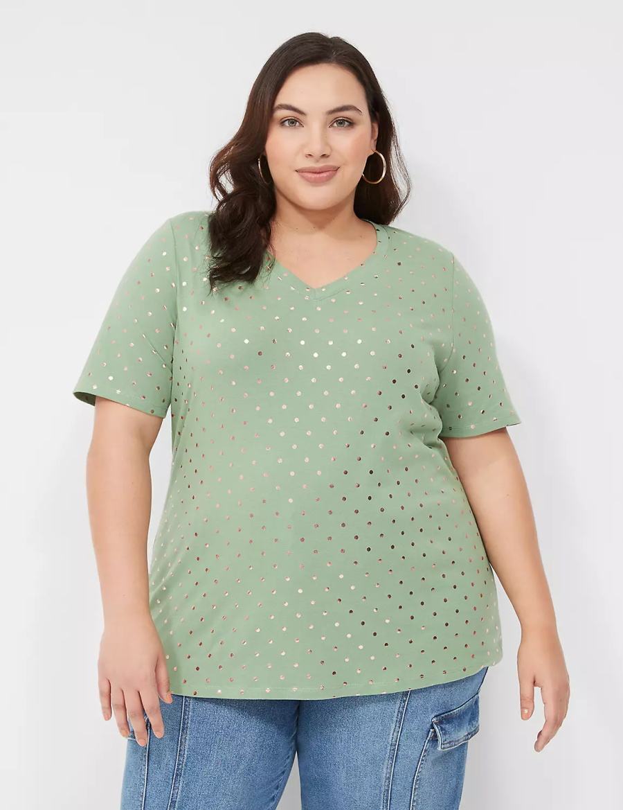 Lane Bryant Perfect Sleeve V-Neck Tee Magliette Donna Verdi | KUX9770US