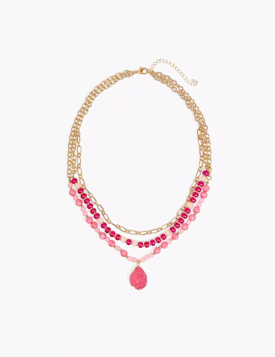 Lane Bryant Pink Beaded Druzy Collana Donna Oro | TCX916IQ