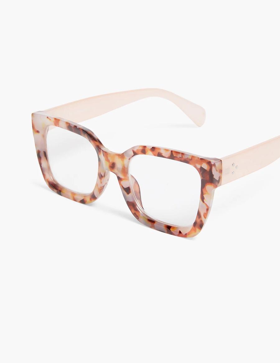 Lane Bryant Pink Tortoiseshell Print Square Reading Occhiali Donna Marroni | HMR433PO