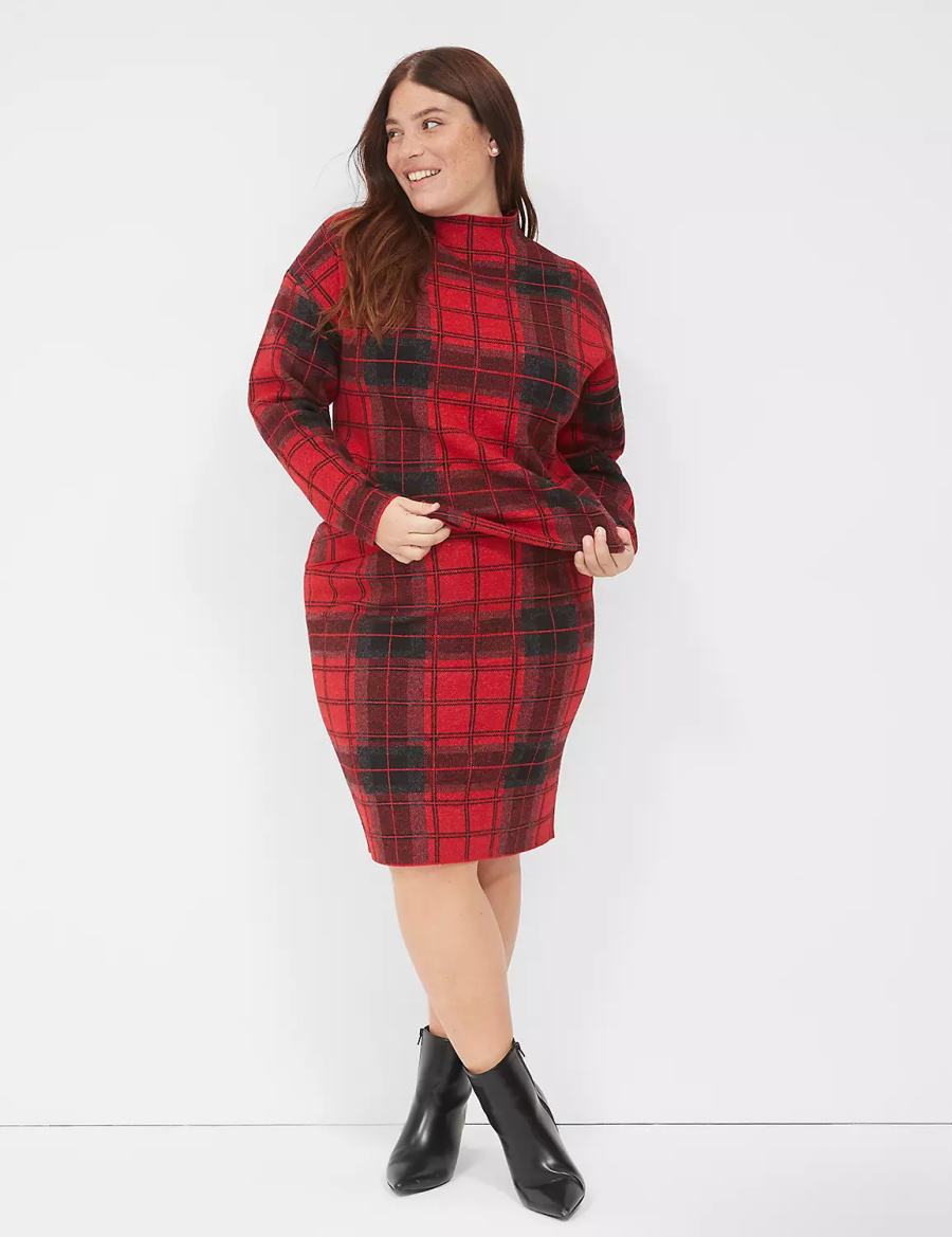 Lane Bryant Plaid Mini Sweater Gonne Donna Rosse | DSN562XI