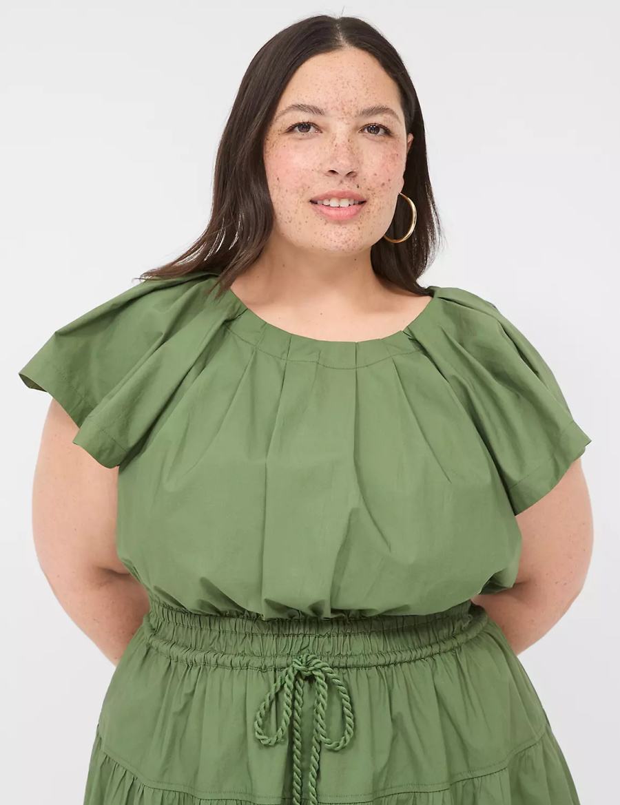 Lane Bryant Pleated Crew-Neck Abito Midi Donna Marroni Verdi | PCH1541FN