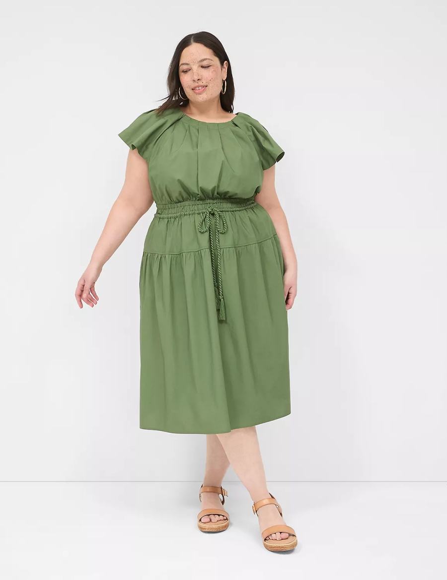 Lane Bryant Pleated Crew-Neck Abito Midi Donna Marroni Verdi | PCH1541FN