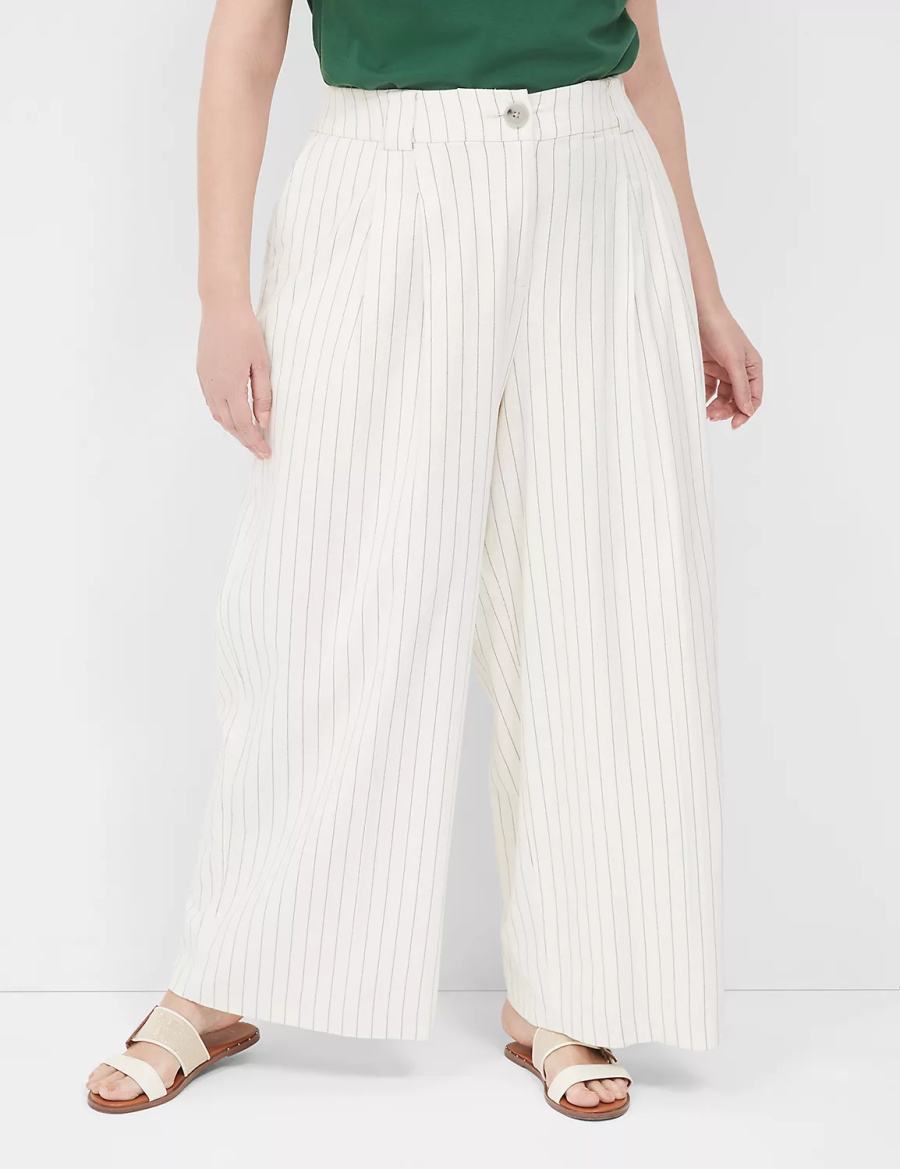 Lane Bryant Pleated Wide Leg Pantaloni Donna Bianche | KTI6227PB